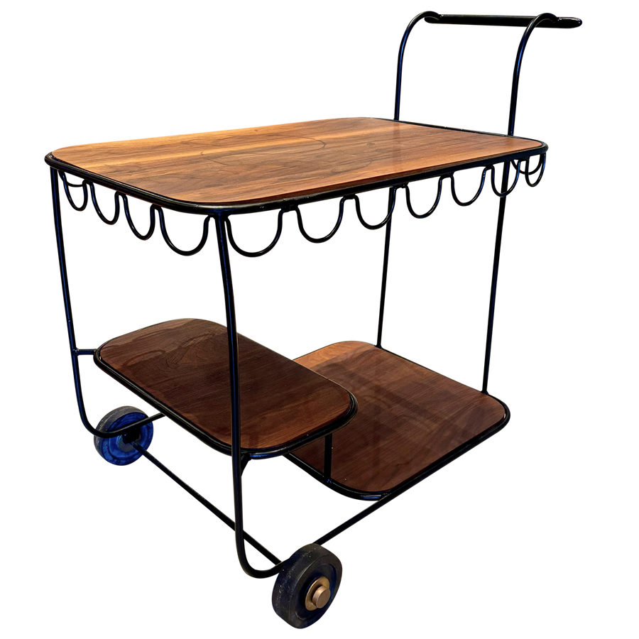 Mid Century Iron and Walnut Bar Cart
