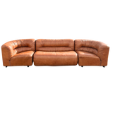 Cognac Leather Channel Back Curved Modular Sectional