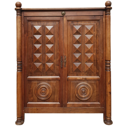 Hand Carved Oak Armoire by Charles Dudouyt, 1940s