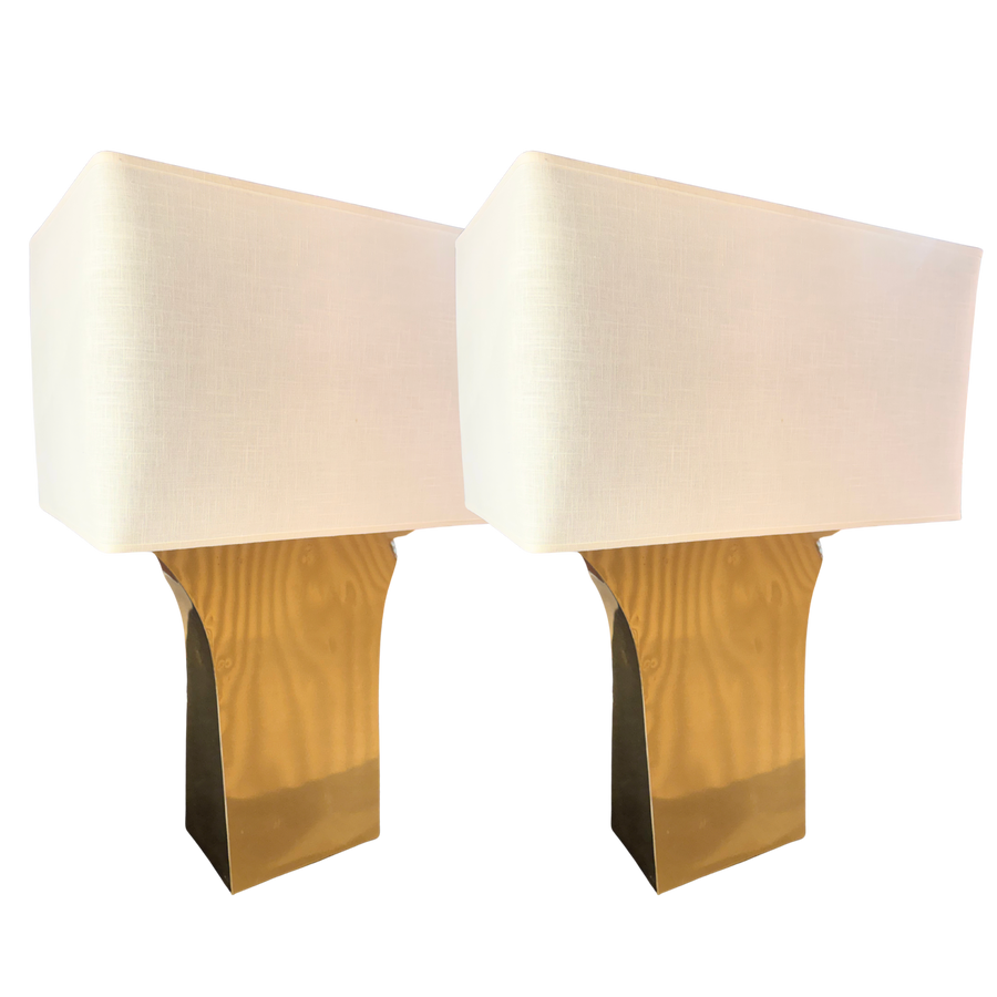 Pair of Sculptural Polished Brass Table Lamps