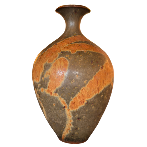 Russet Glazed Studio Ceramic Vase with Flared Neck