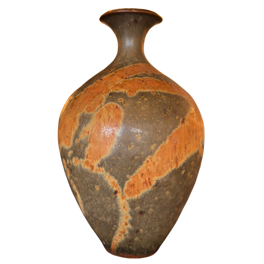Russet Glazed Studio Ceramic Vase with Flared Neck