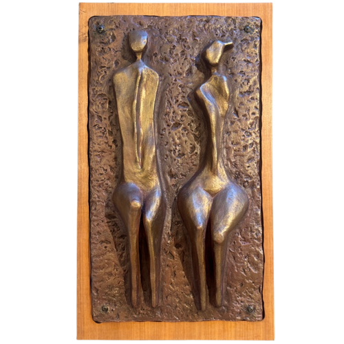 Wood Framed Bronze Figurative Relief