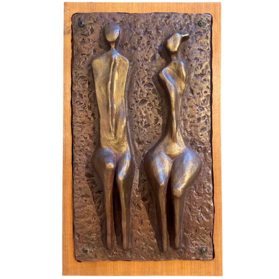 Wood Framed Bronze Figurative Relief