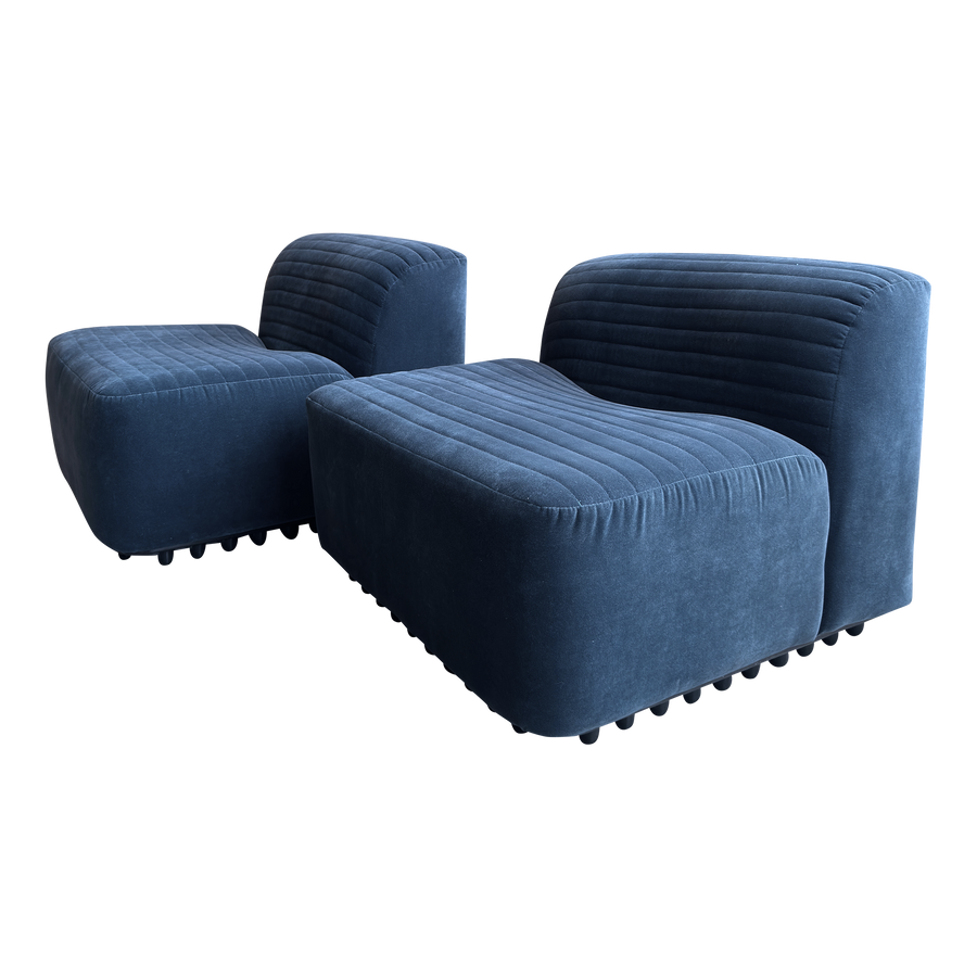 Pair of Blue Velvet Slipper Chairs by Titiana Ammannati and Giamipero Vitelli for Brunati Italia