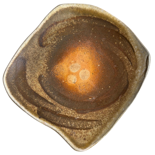 Square Studio Ceramic Dish in Brown and Ochre Glaze