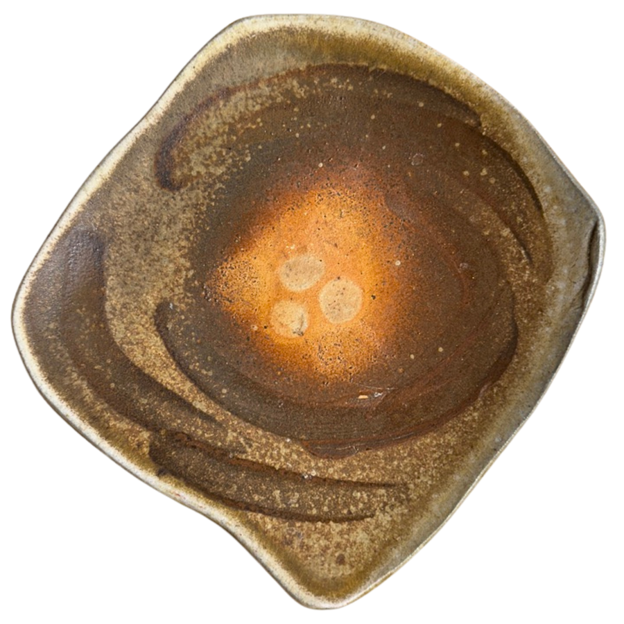Square Studio Ceramic Dish in Brown and Ochre Glaze