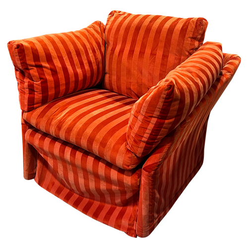 Italian Orange Striped Velvet Accent Chair