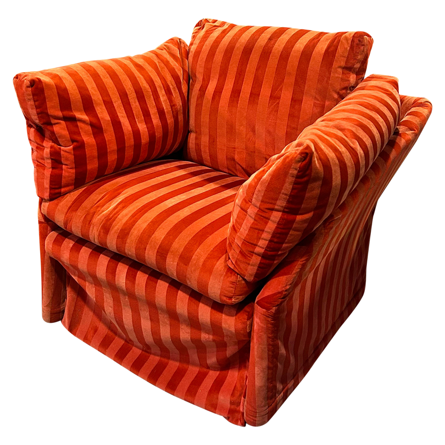 Italian Orange Striped Velvet Accent Chair