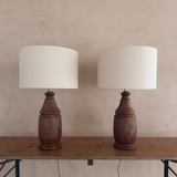 Pair of Brass Accent Carved Wood Table Lamps