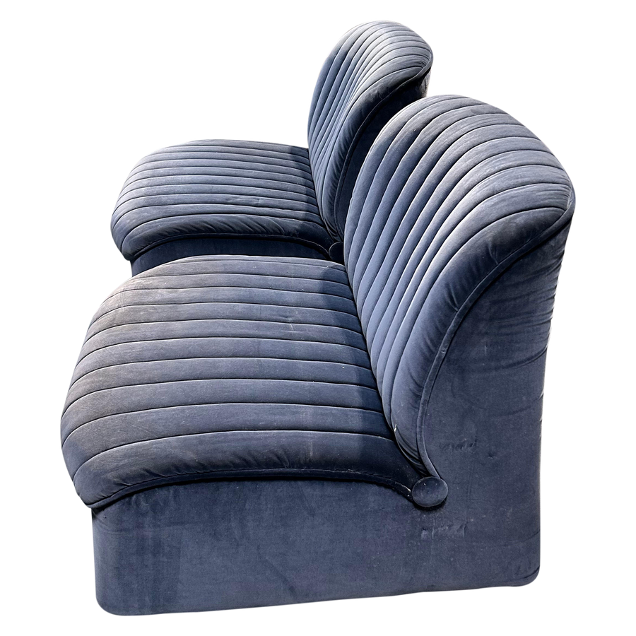 Pair of Channelled Blue Velvet Chairs by Tobia Scarpa