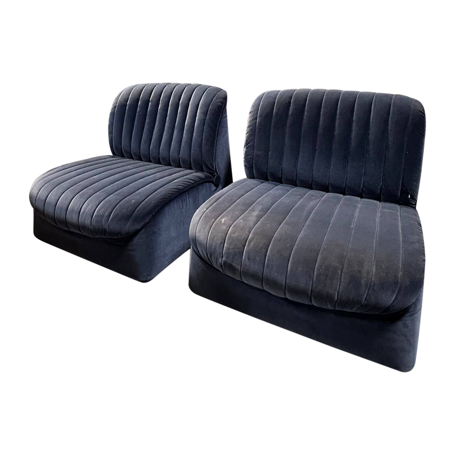 Pair of Channelled Blue Velvet Chairs by Tobia Scarpa