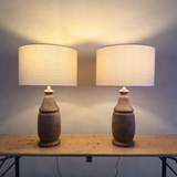 Pair of Brass Accent Carved Wood Table Lamps