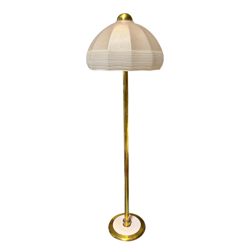 Italian Frosted Glass Floor Lamp with Brass Base