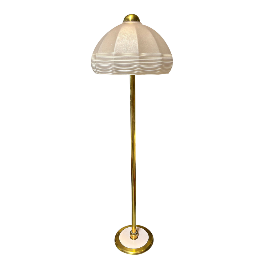 Italian Frosted Glass Floor Lamp with Brass Base