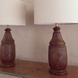 Pair of Brass Accent Carved Wood Table Lamps