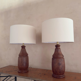 Pair of Brass Accent Carved Wood Table Lamps