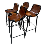 Set of 4 Vintage Leather Sling Barstools