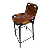 Set of 4 Vintage Leather Sling Barstools