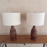 Pair of Brass Accent Carved Wood Table Lamps