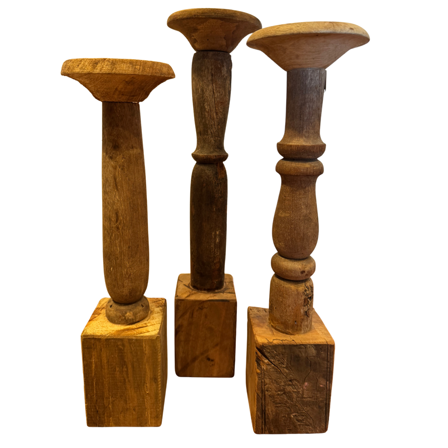 Trio of Turned Wood Candle Holders