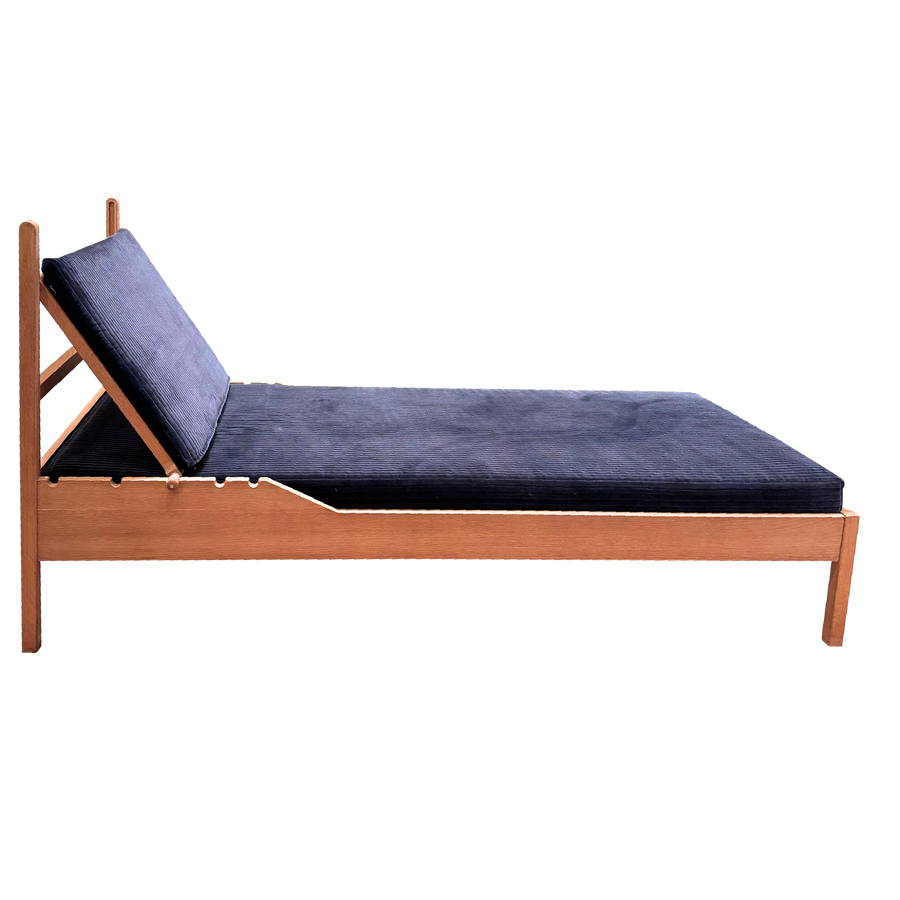 Midnight Blue Corduroy Oak Frame Daybed