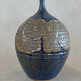 Cobalt and Tan Studio Pottery Vase with "Love" Script
