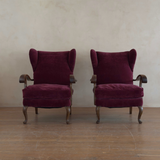 Pair of Merlot Velvet Italian Wingback Chairs
