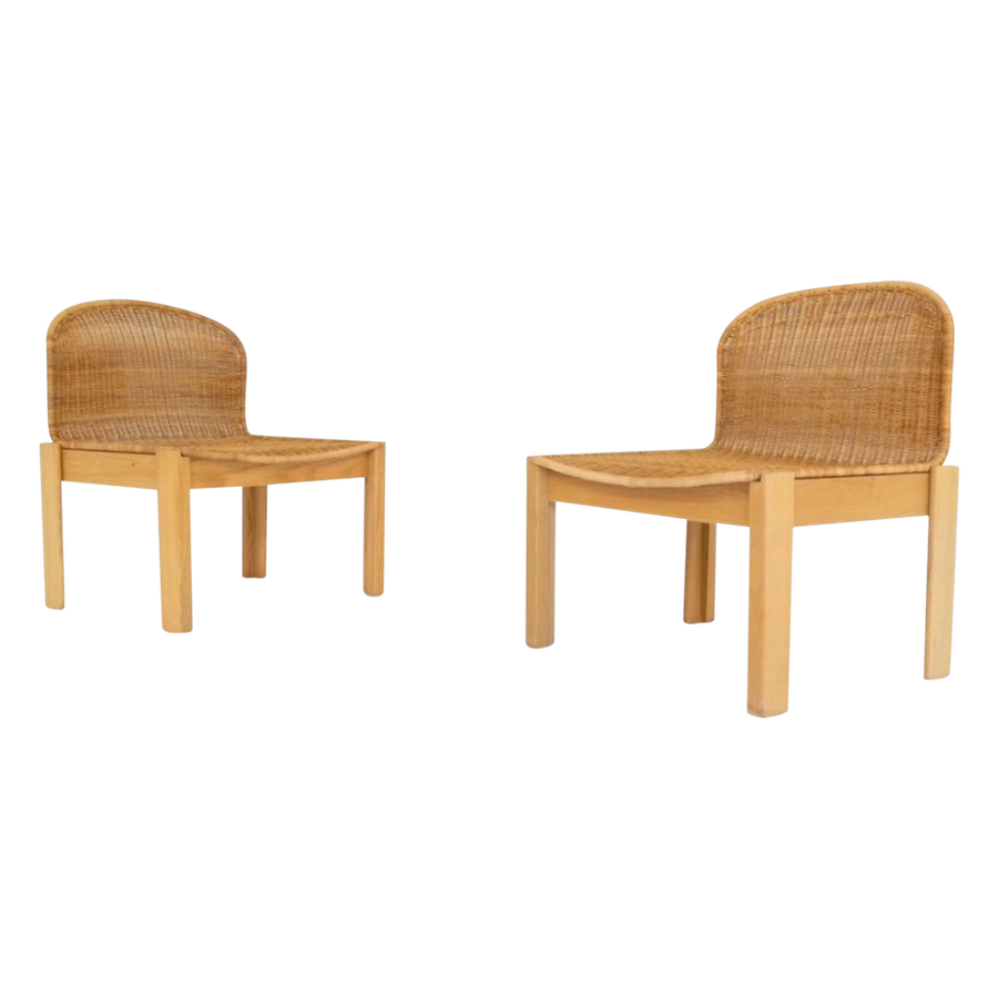 Pair of Vintage French Wicker and Wood Side Chairs