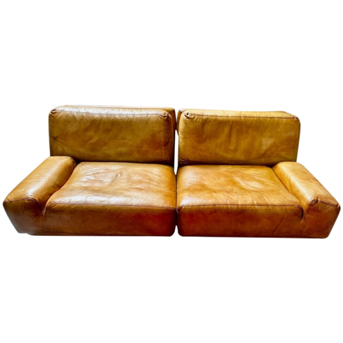 Vintage Italian Leather Two Piece Loveseat