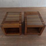 Pair of Mixed Wood Parquetry Cube Side Tables