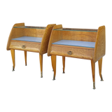 Pair of Vintage Italian Nightstands with Glass Shelving