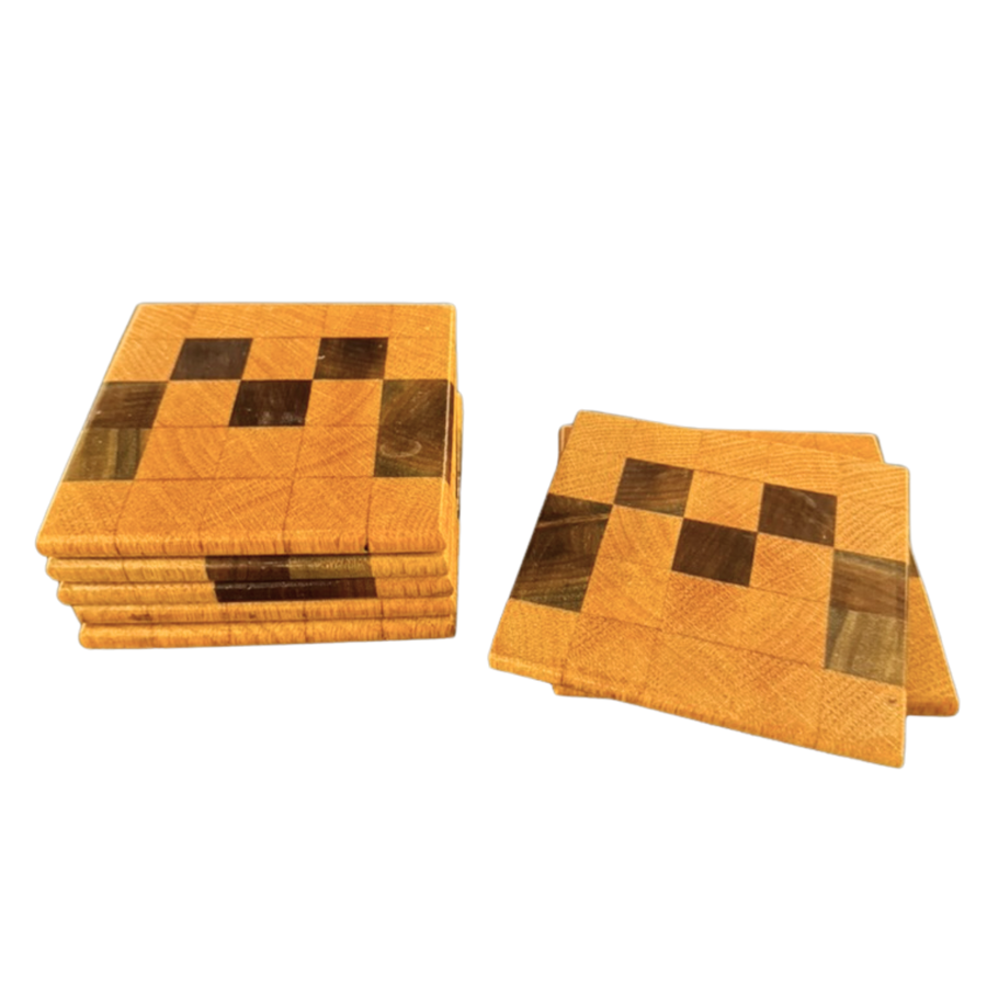Set of 7 Checkered Wood Coasters