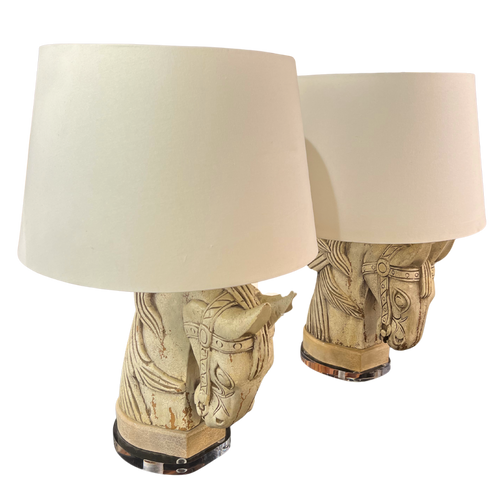 Pair of Carved Plaster Horse Head Lamps