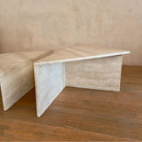 Sculptural Geometric Travertine Coffee Table