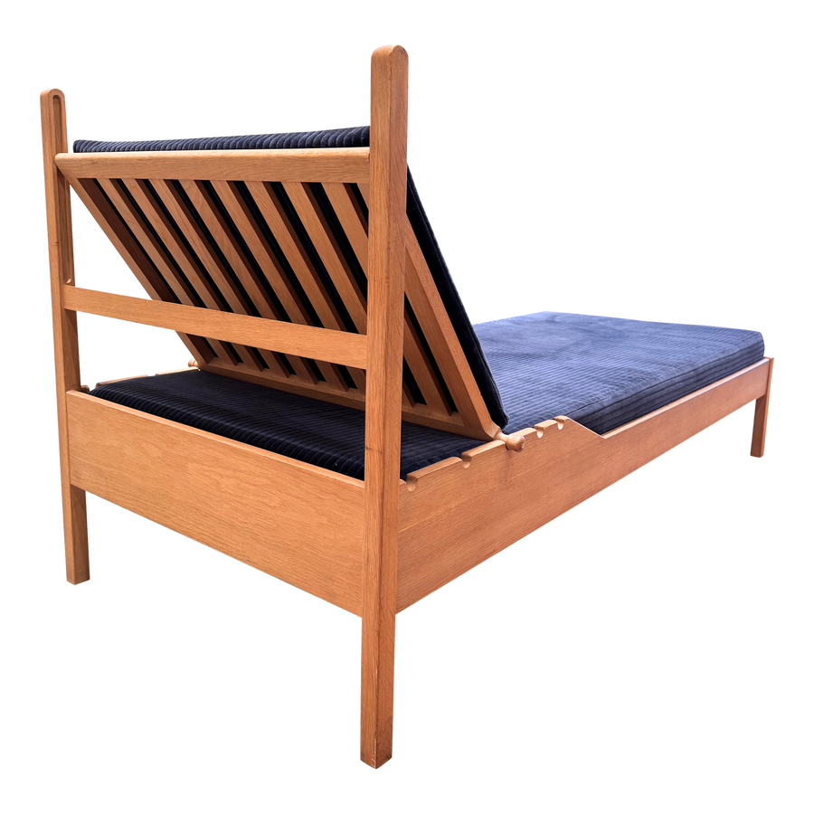 Midnight Blue Corduroy Oak Frame Daybed