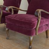 Pair of Merlot Velvet Italian Wingback Chairs