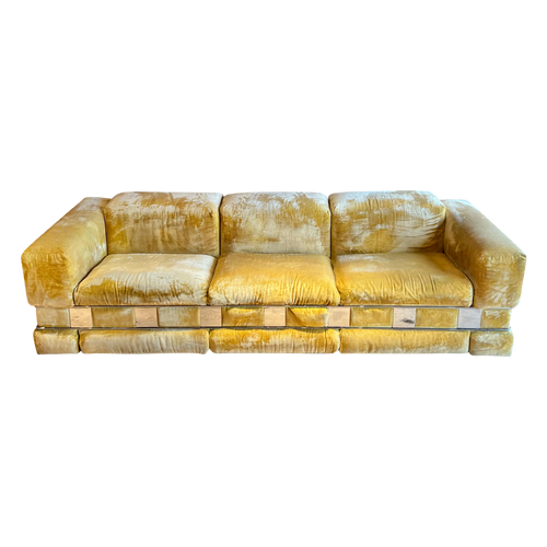 Chrome Caged Sofa in Gold Velvet by Adrian Pearsall