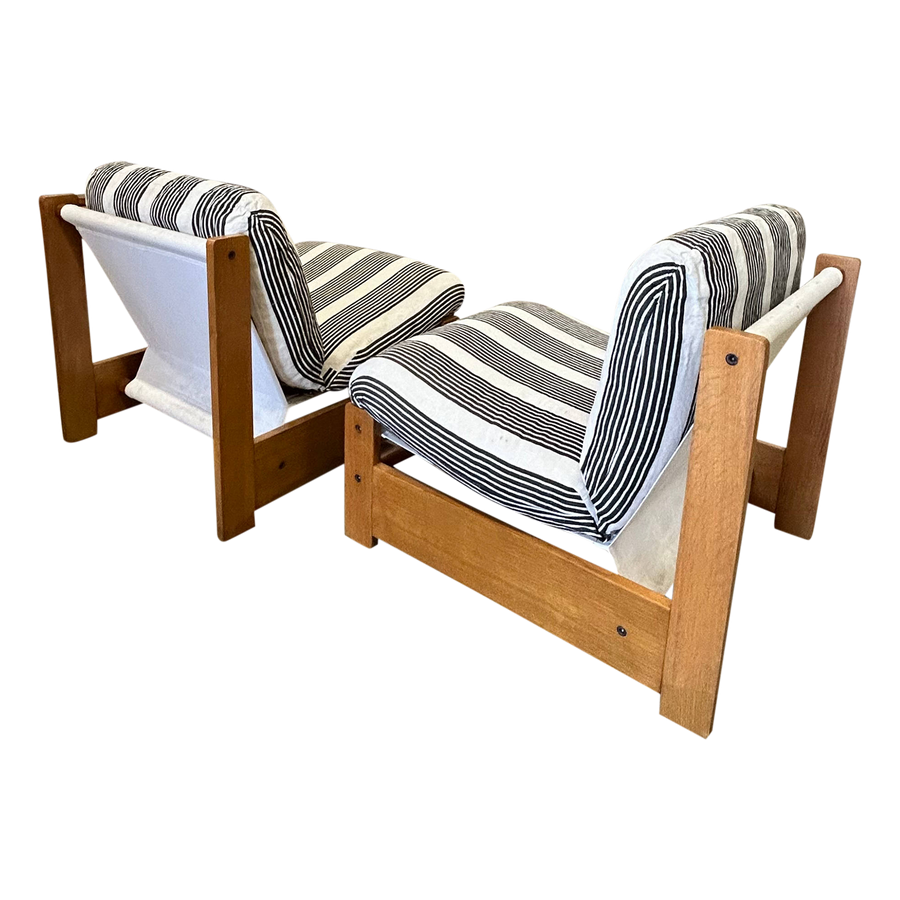 Pair of Striped Wood Frame Side Chairs