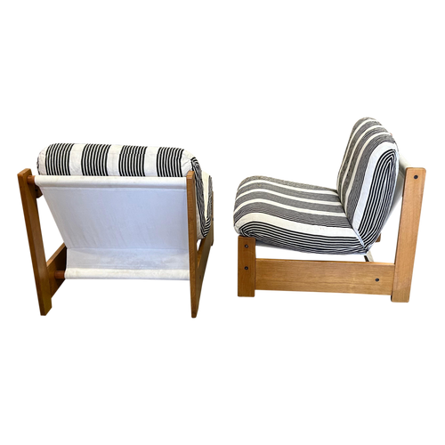 Pair of Striped Wood Frame Side Chairs