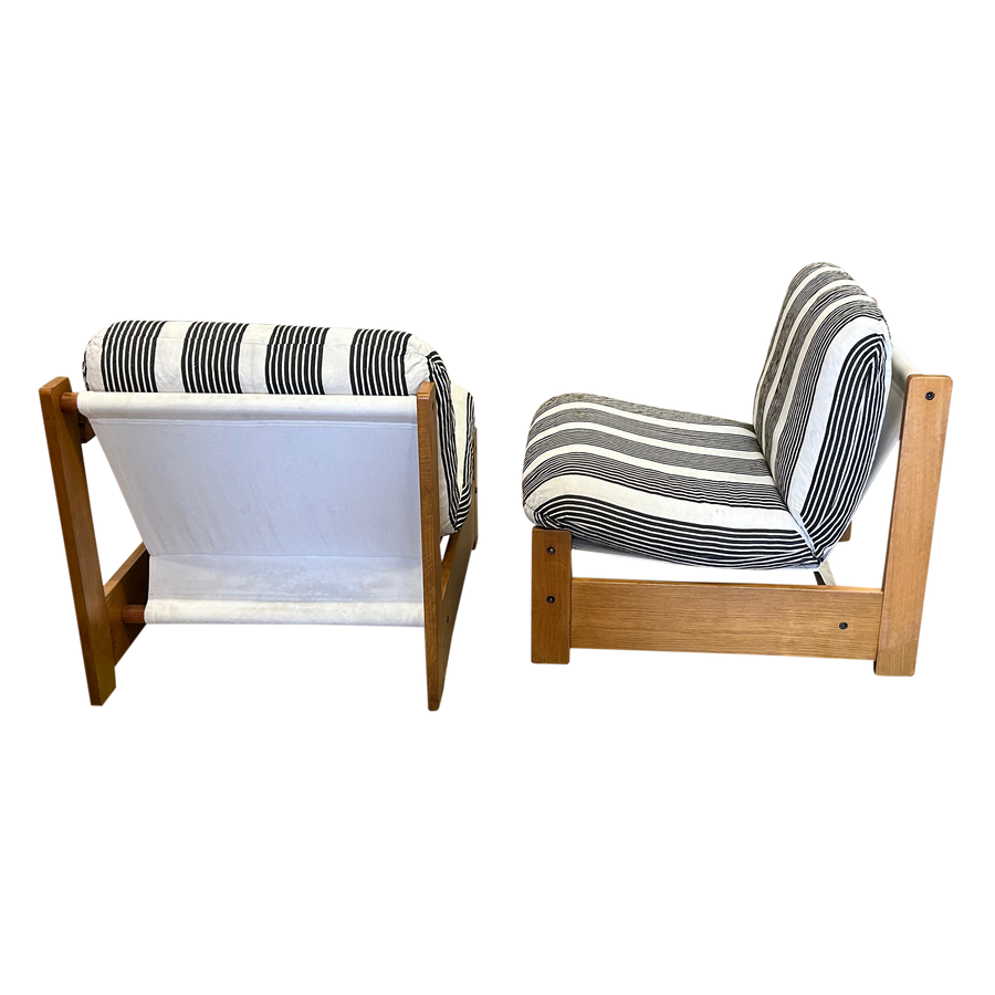 Pair of Striped Wood Frame Side Chairs