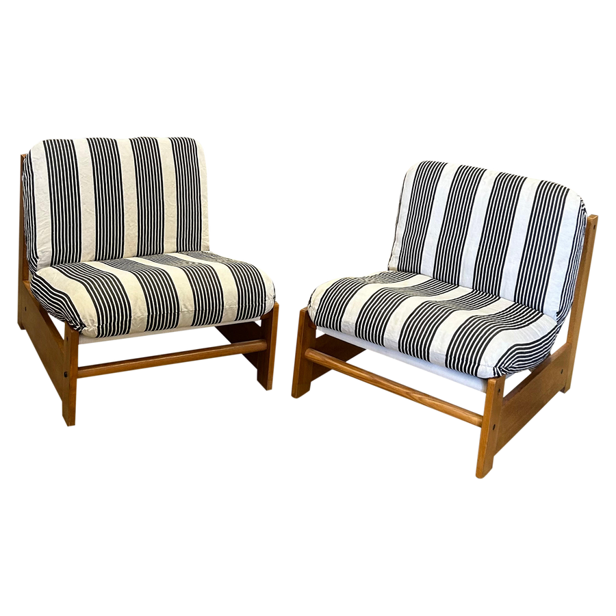 Pair of Striped Wood Frame Side Chairs