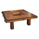 Vintage French Wood and Leather Patchwork Coffee Table