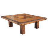 Vintage French Wood and Leather Patchwork Coffee Table