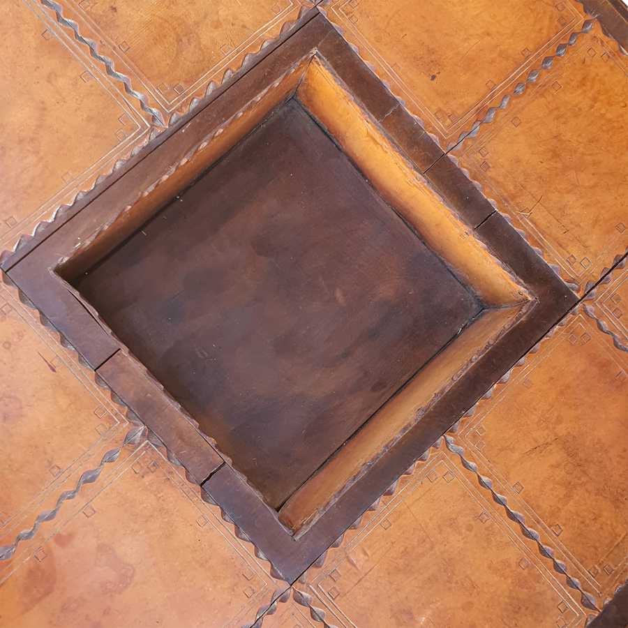 Vintage French Wood and Leather Patchwork Coffee Table