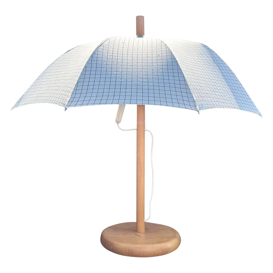 French Umbrella Lamp with Wood Base