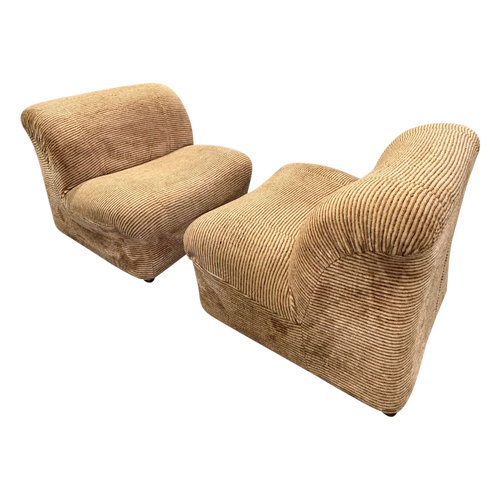 Pair of Italian Modular Striped Velvet Slipper Chairs