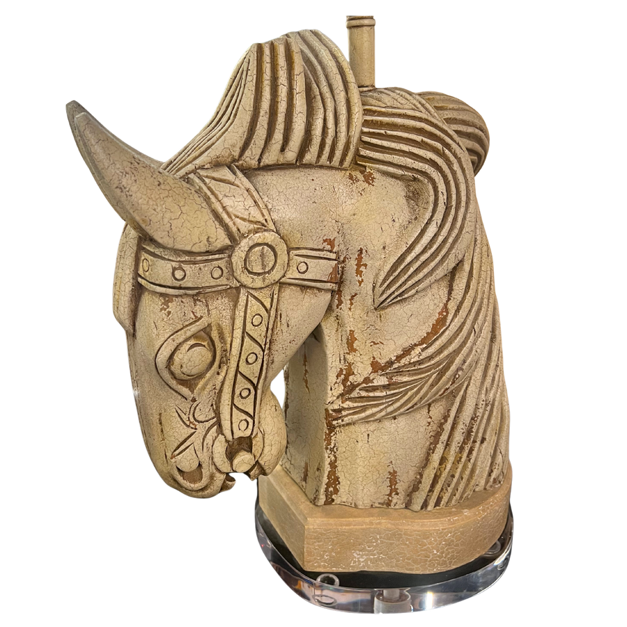 Pair of Carved Plaster Horse Head Lamps