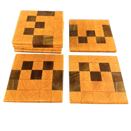 Set of 7 Checkered Wood Coasters