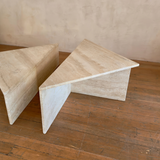Sculptural Geometric Travertine Coffee Table